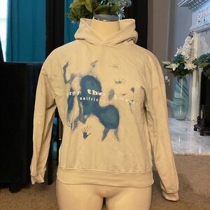 Aelfric Eden Cream Hoodie with Blue Graphic Print